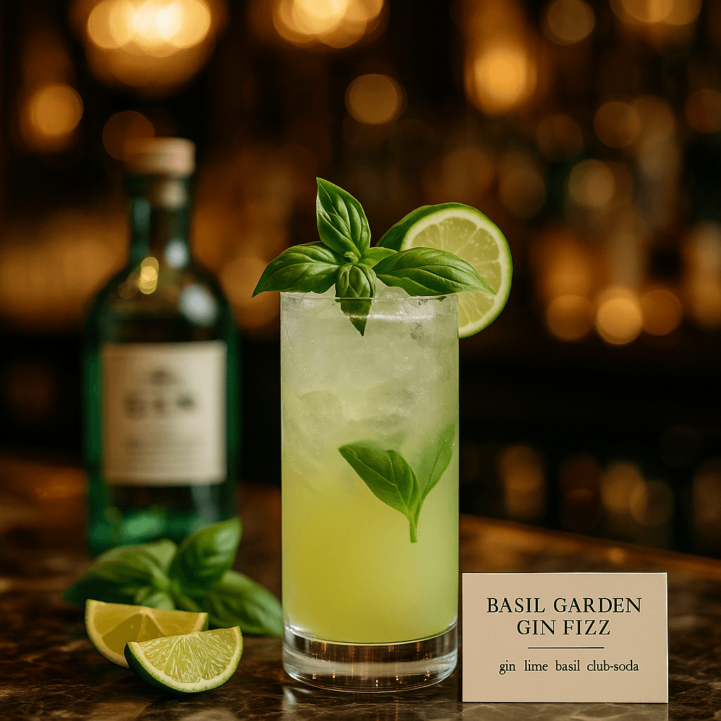 Basil Garden Gin Fizz, Refreshing Basil Garden Gin Fizz cocktail
