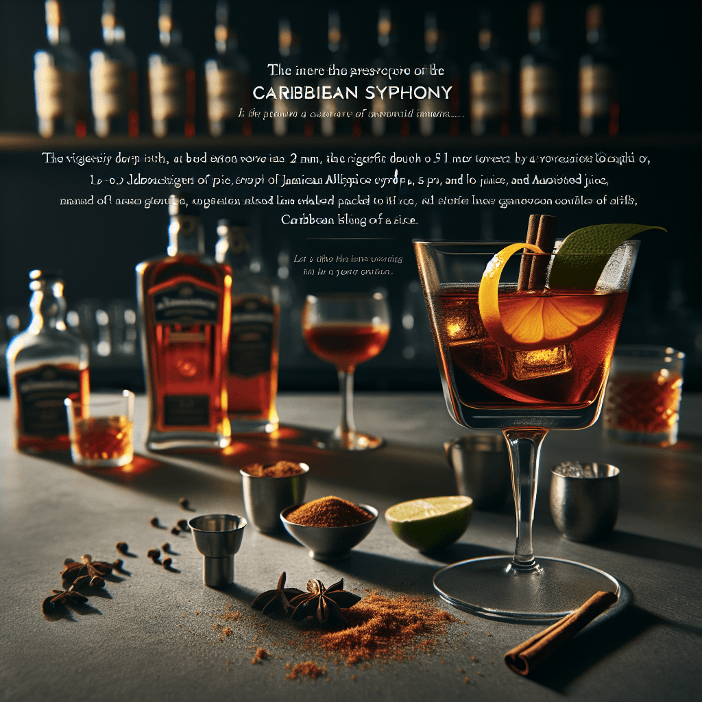 Caribbean Spice Symphony, Exotic cocktail with dark rum, allspice syrup