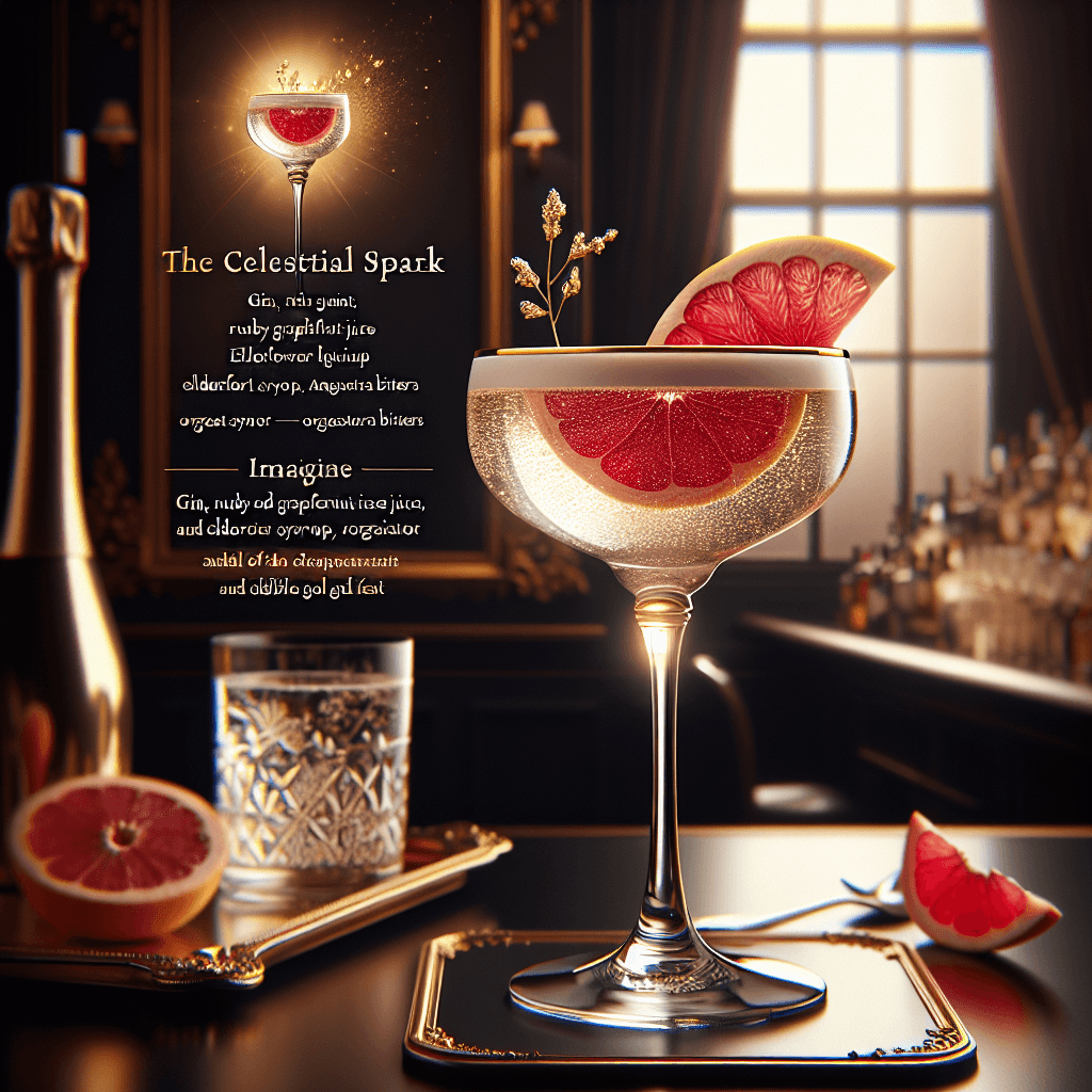 Celestial Spark, Heavenly cocktail with gin, grapefruit, elderflower