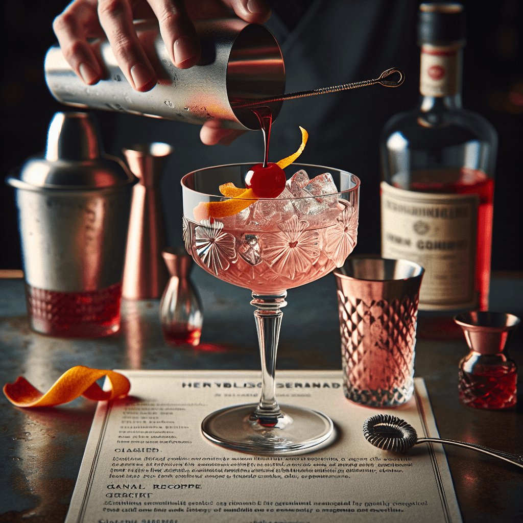 Cherry Blossom Serenade, Ethereal cocktail with gin, cherry liqueur