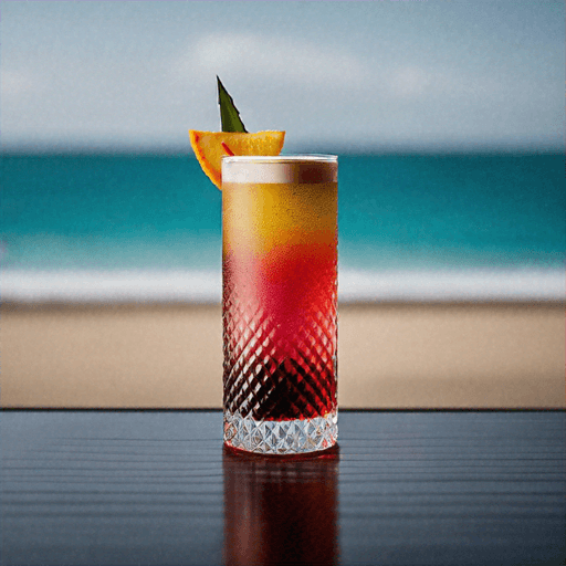 Elysian Sunset, Complex cocktail with dark spiced rum, citrus gin