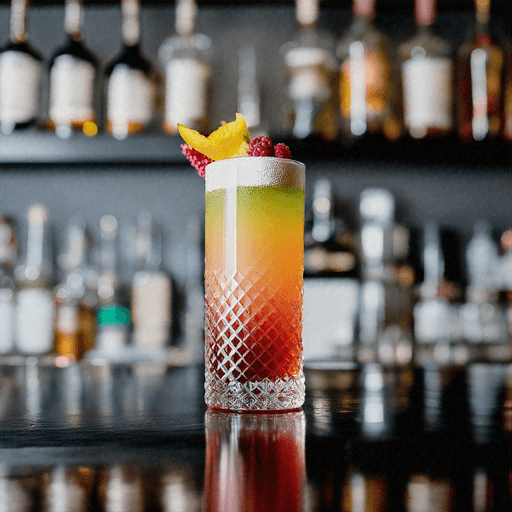 Luminary Lagoon, Luminous cocktail with floral, fruity, and citrusy notes