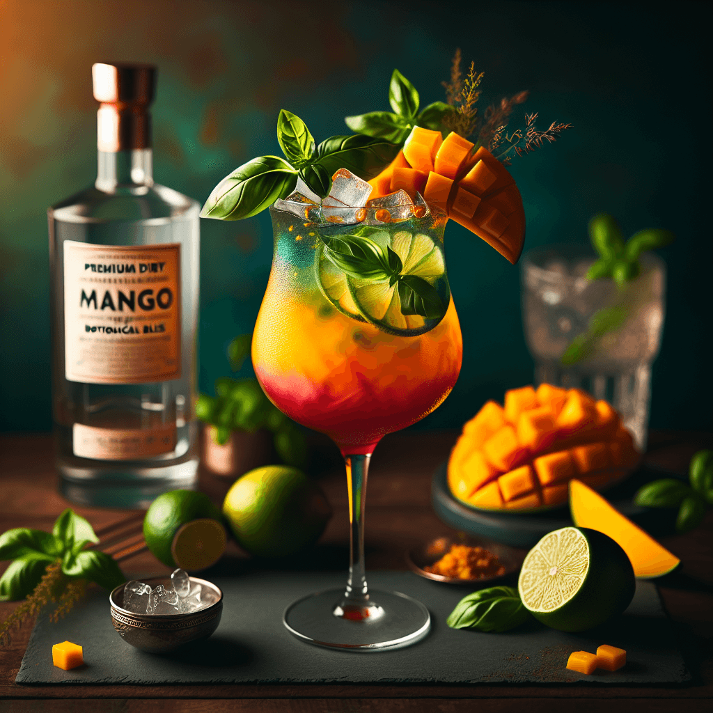 Mango Botanical Bliss, Exotic mango gin cocktail, perfect for summer