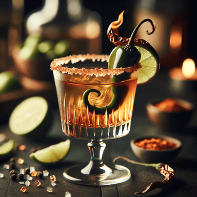 Sizzling Serenade, Spicy, smoky, refreshing cocktail with habanero