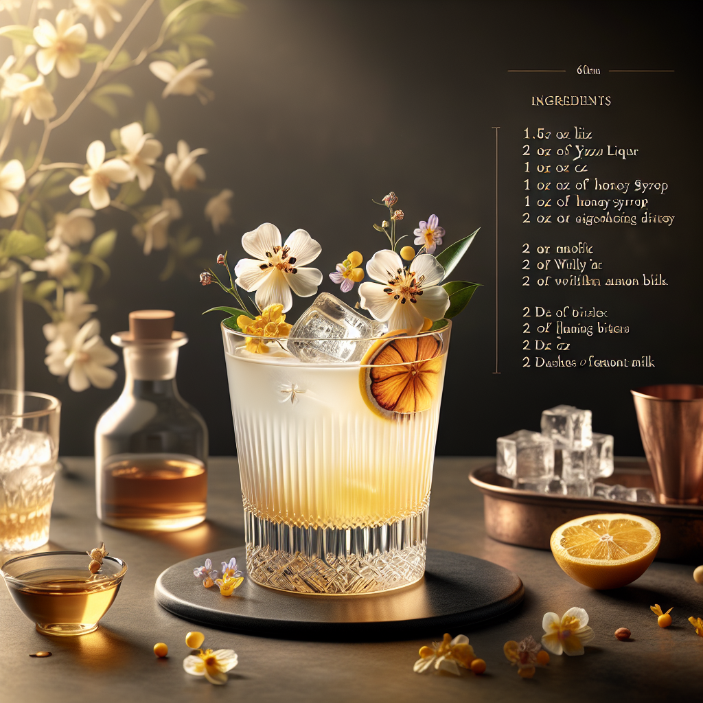 Spring Whisper, Delicate spring cocktail with Yuzu liquor, milk