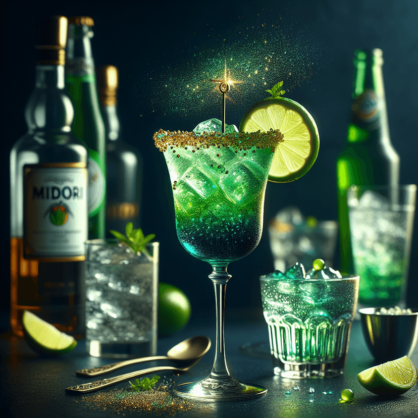 Starry Night Spritz, Lowalcohol cocktail with shimmer powder, Midori