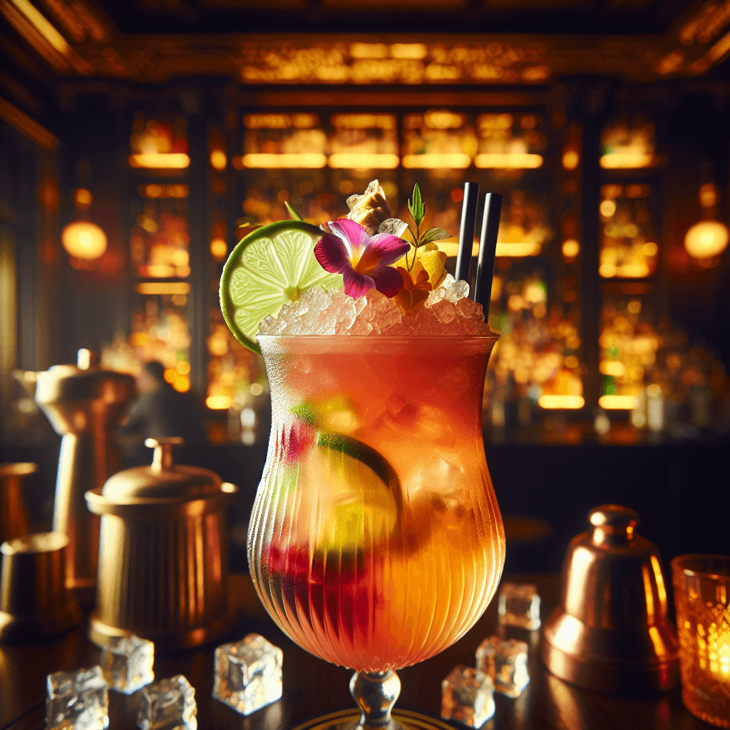 Tropical Fusion Elegance, Exuberant tropical cocktail with gin, tequila