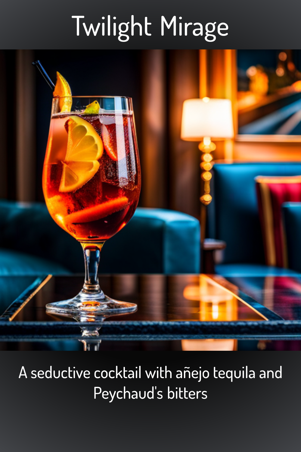 Twilight Mirage, A seductive cocktail with añejo tequila and Peychaud's