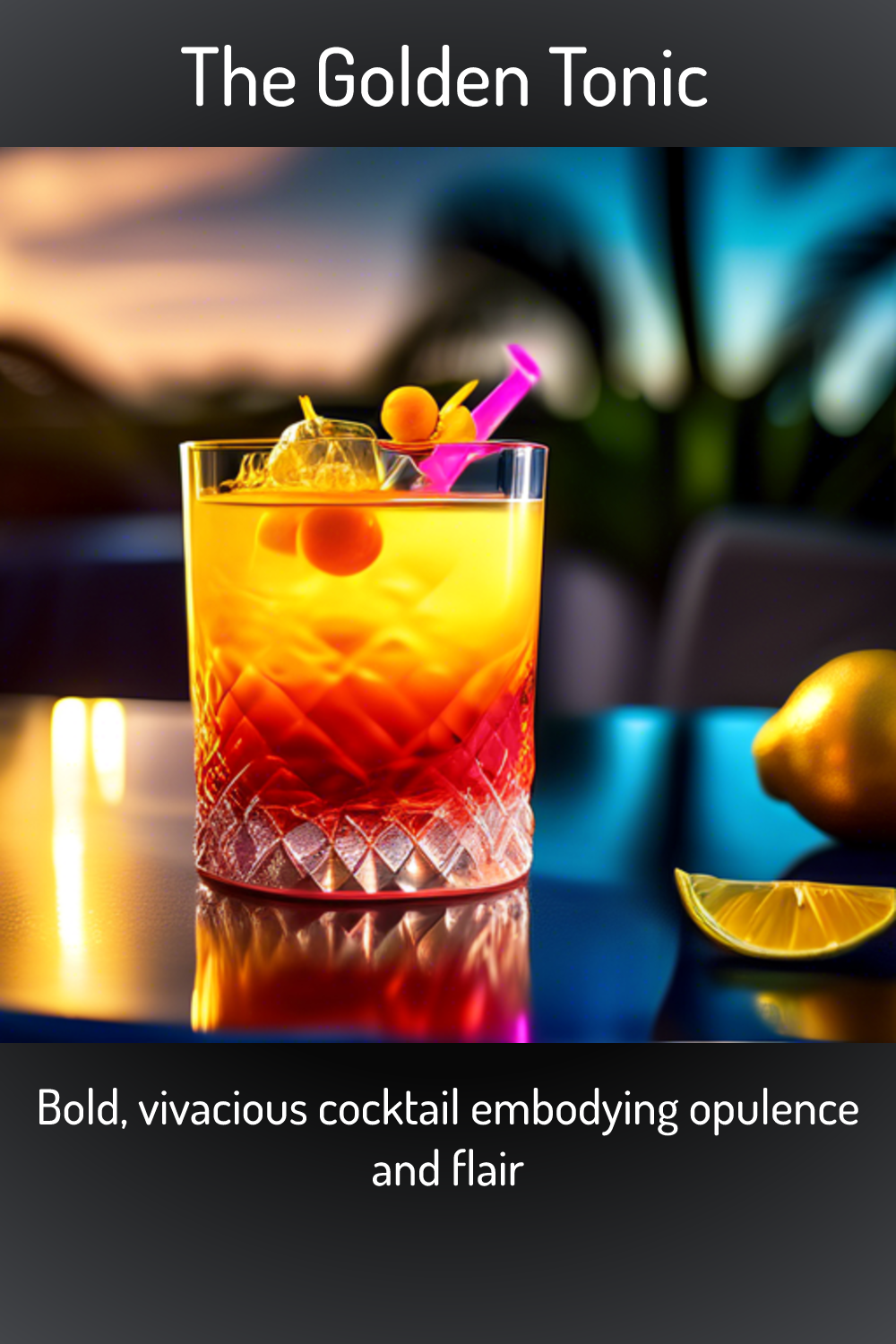 The Golden Tonic, Bold, vivacious cocktail embodying opulence and flair