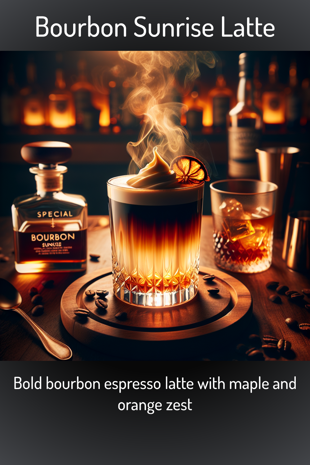 Bourbon Sunrise Latte, Bold bourbon espresso latte with maple and
