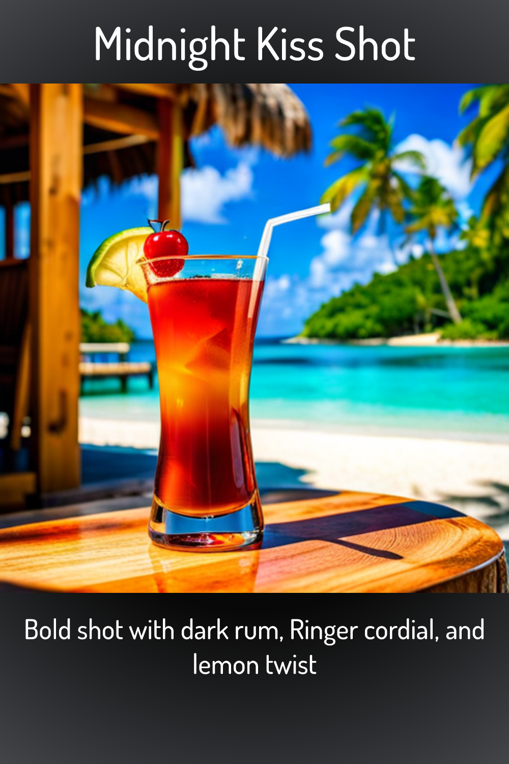 Midnight Kiss Shot, Bold shot with dark rum, Ringer cordial, and lemon ...