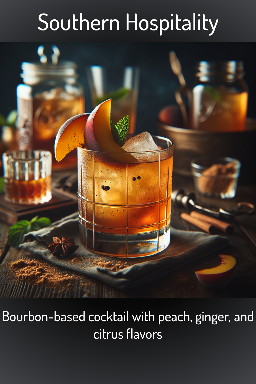 Southern Hospitality, Bourbonbased cocktail with peach, ginger, and