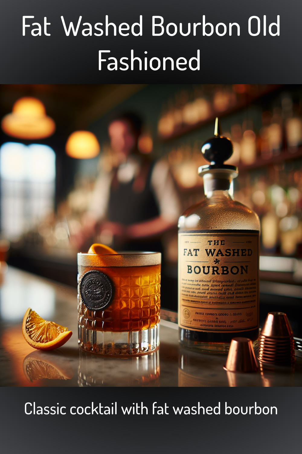 Fat Washed Bourbon Old Fashioned, Classic cocktail with fat washed bourbon
