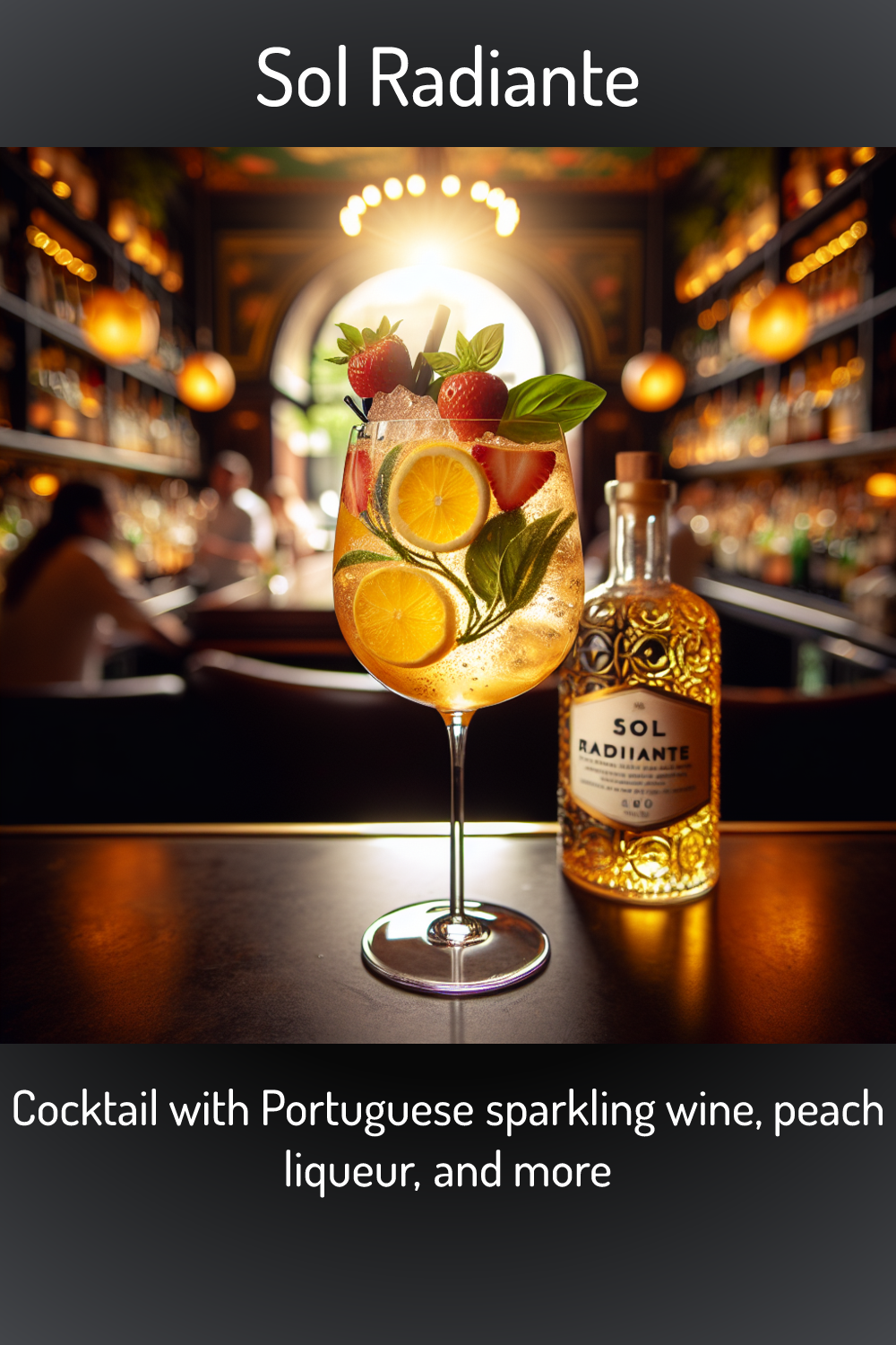 Sol Radiante, Cocktail with Portuguese sparkling wine, peach liqueur