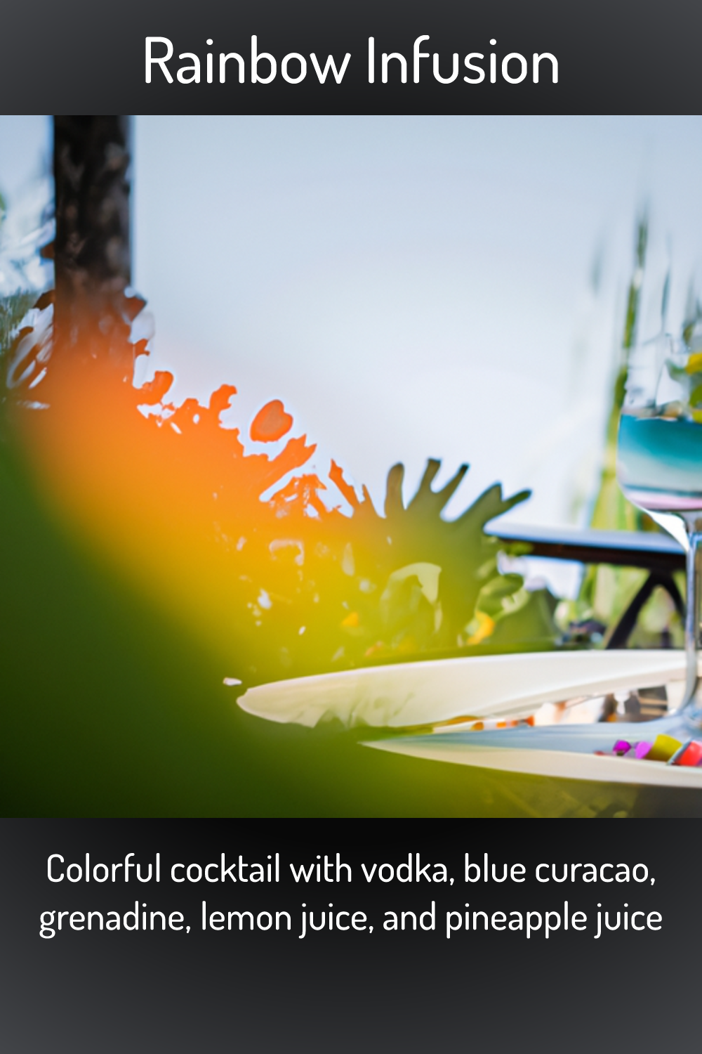 Rainbow Infusion, Colorful cocktail with vodka, blue curacao, grenadine