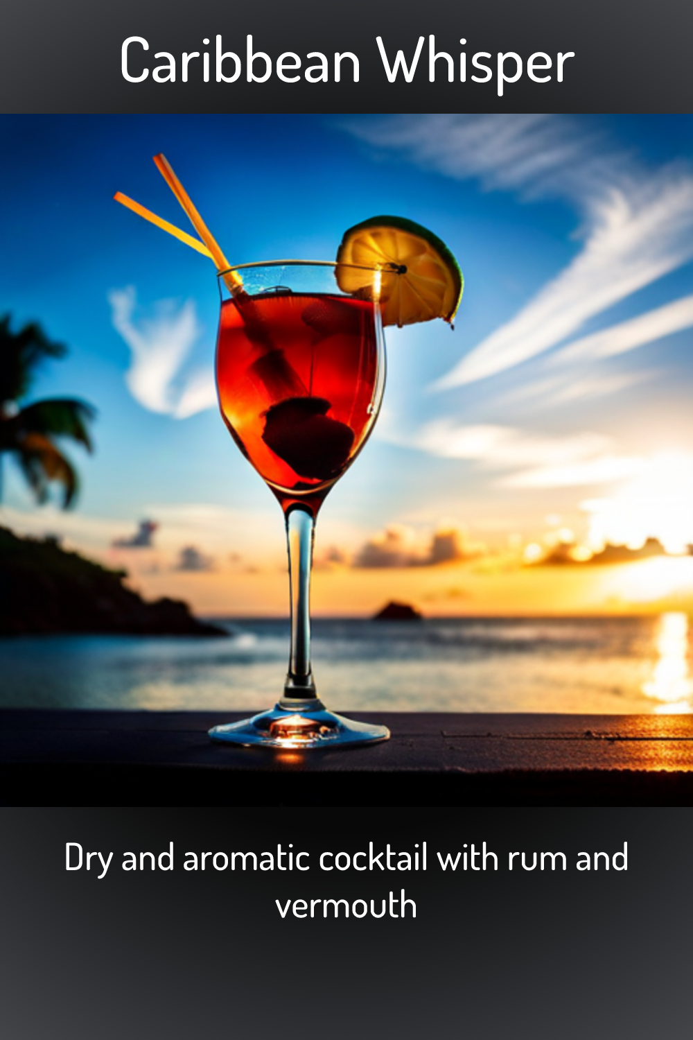 Caribbean Whisper, Dry and aromatic cocktail with rum and vermouth