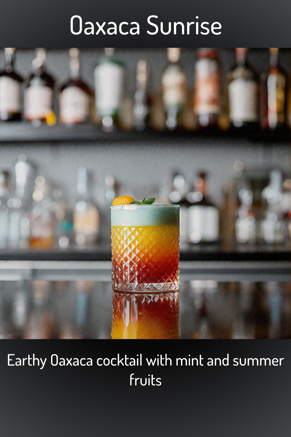 Oaxaca Sunrise, Earthy Oaxaca cocktail with mint and summer fruits