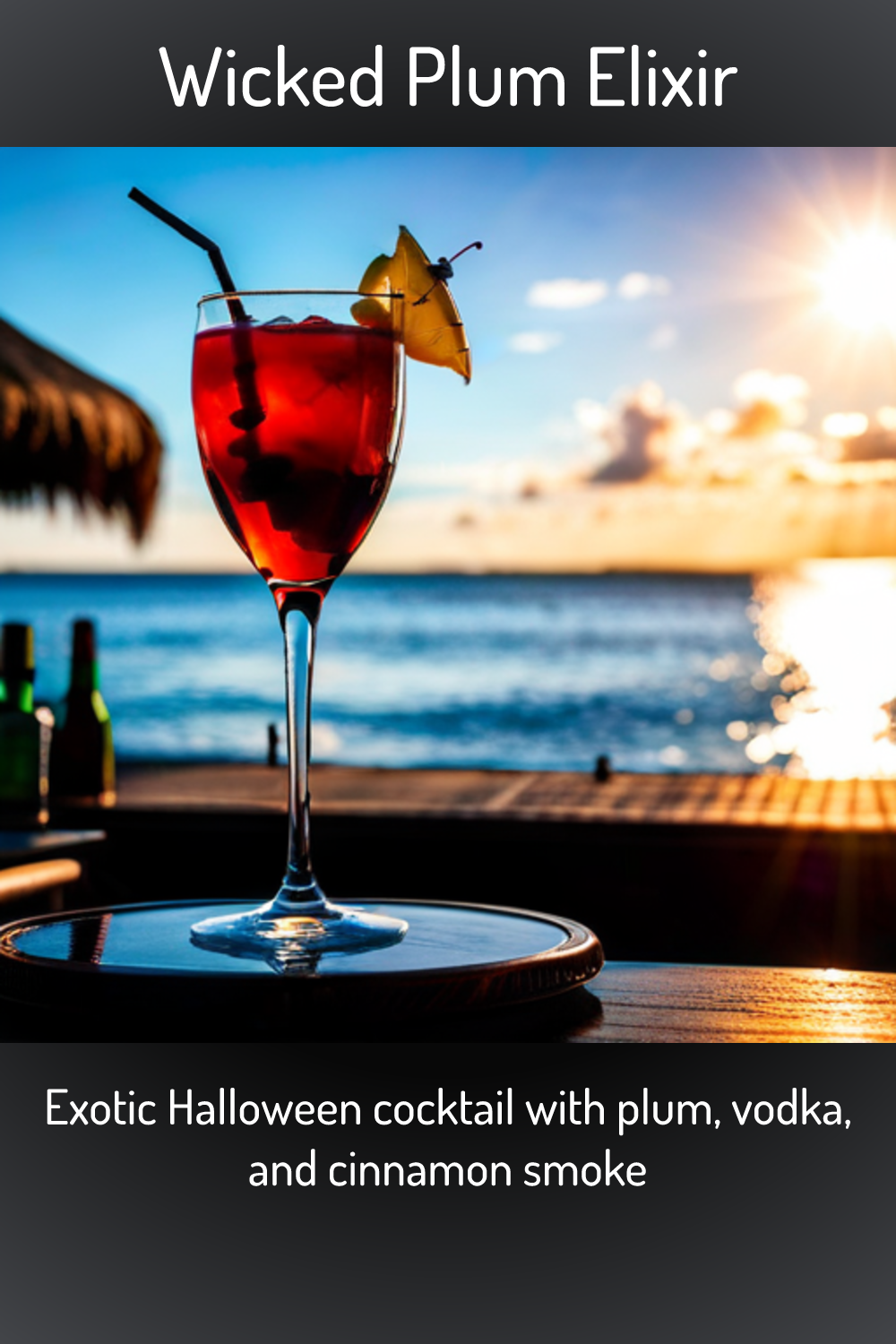 Wicked Plum Elixir, Exotic Halloween cocktail with plum, vodka, and