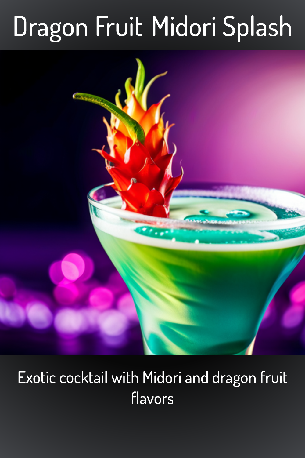 Dragon Fruit Midori Splash, Exotic cocktail with Midori and dragon