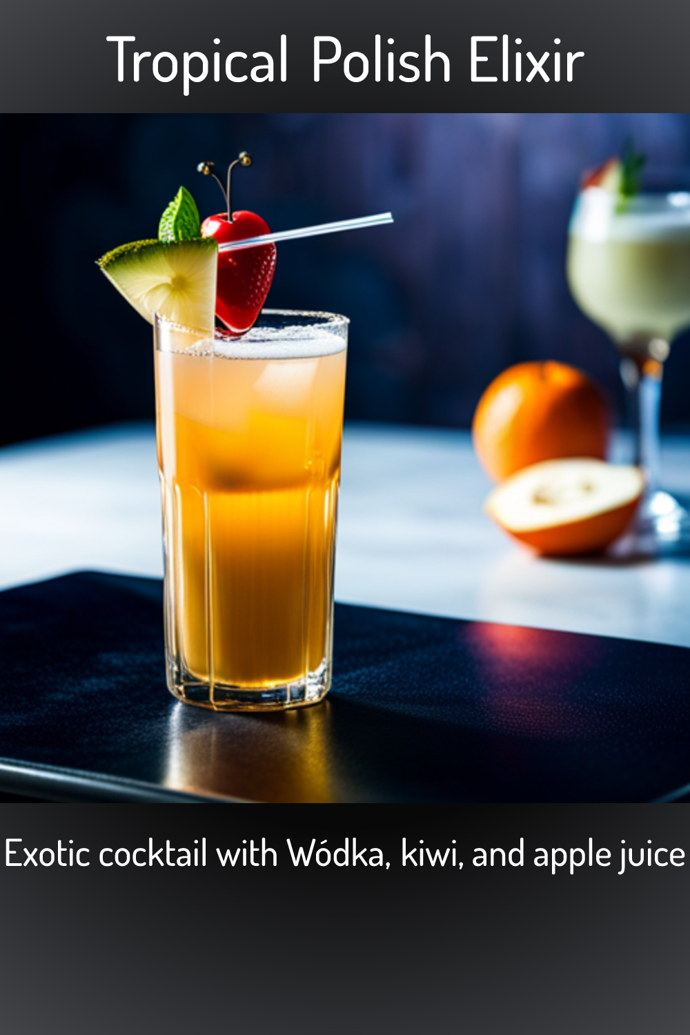 Tropical Polish Elixir, Exotic cocktail with Wódka, kiwi, and apple juice