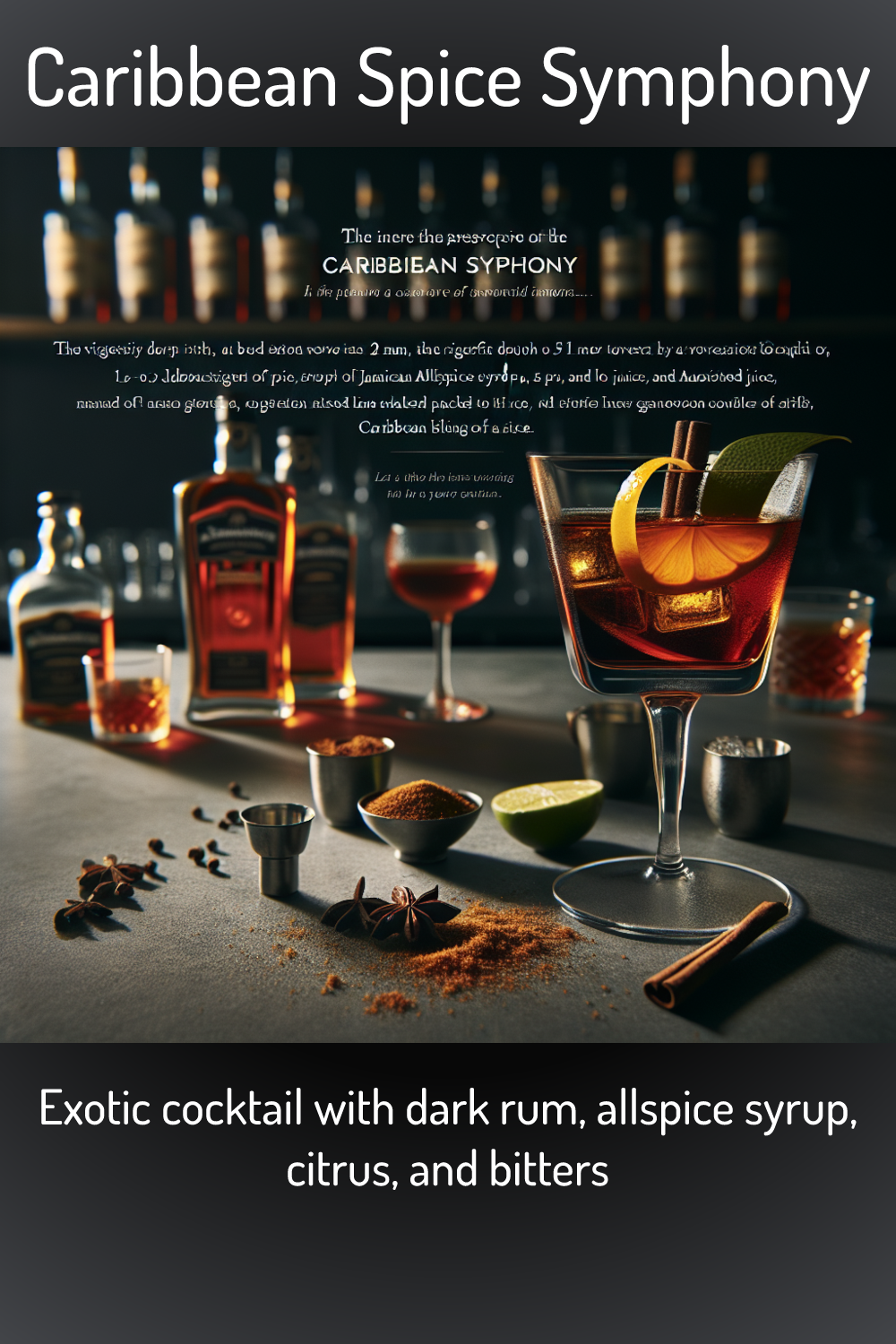 Caribbean Spice Symphony, Exotic cocktail with dark rum, allspice syrup