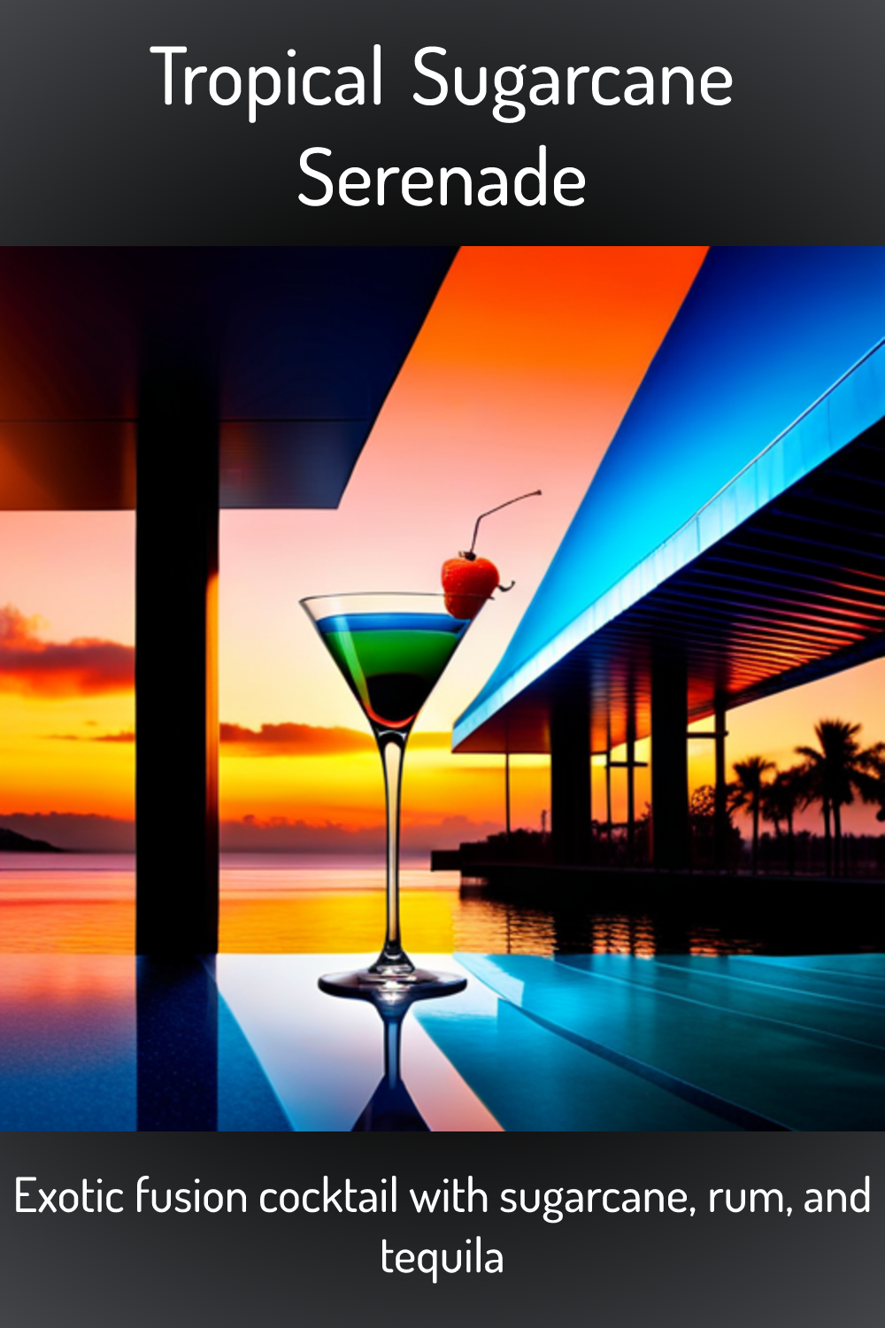 Tropical Sugarcane Serenade, Exotic fusion cocktail with sugarcane, rum, and tequila