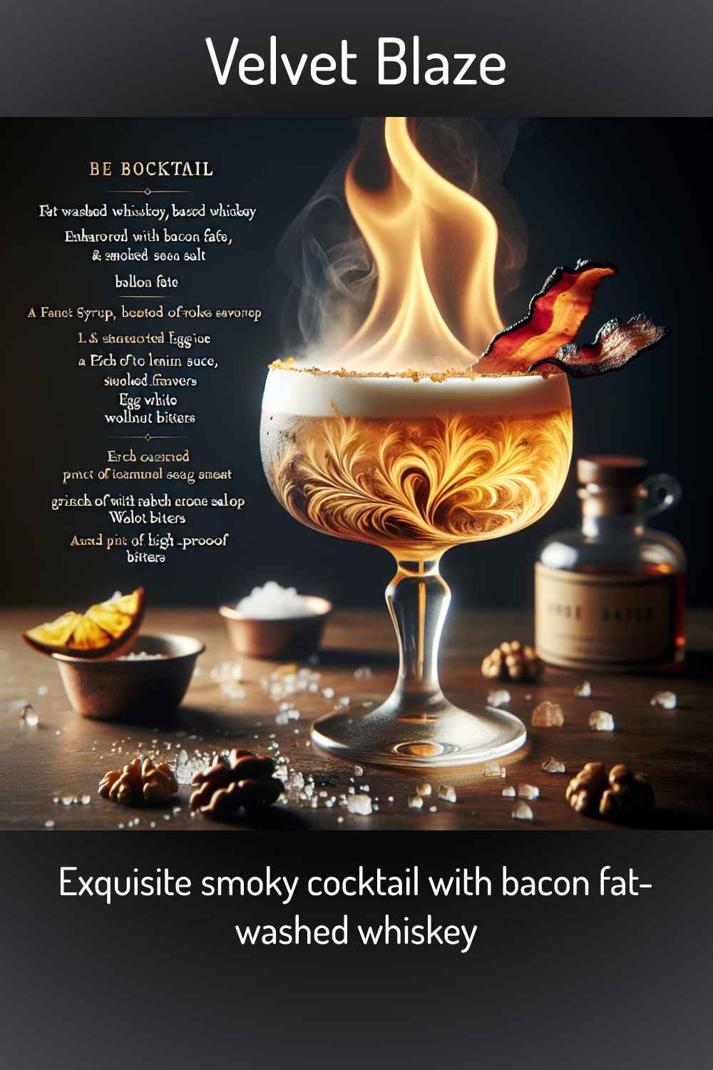 Velvet Blaze, Exquisite smoky cocktail with bacon fatwashed whiskey