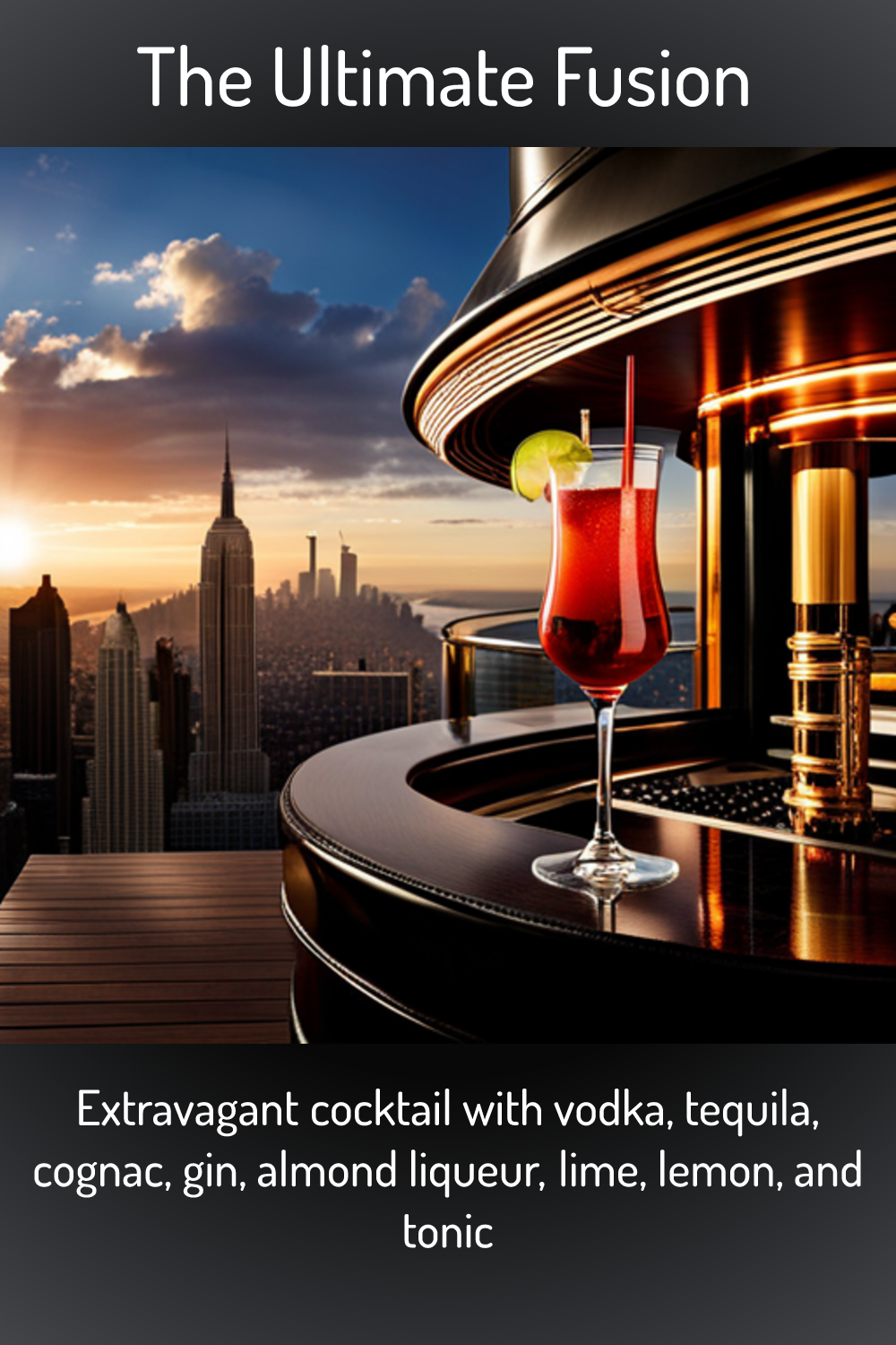 The Ultimate Fusion, Extravagant cocktail with vodka, tequila, cognac