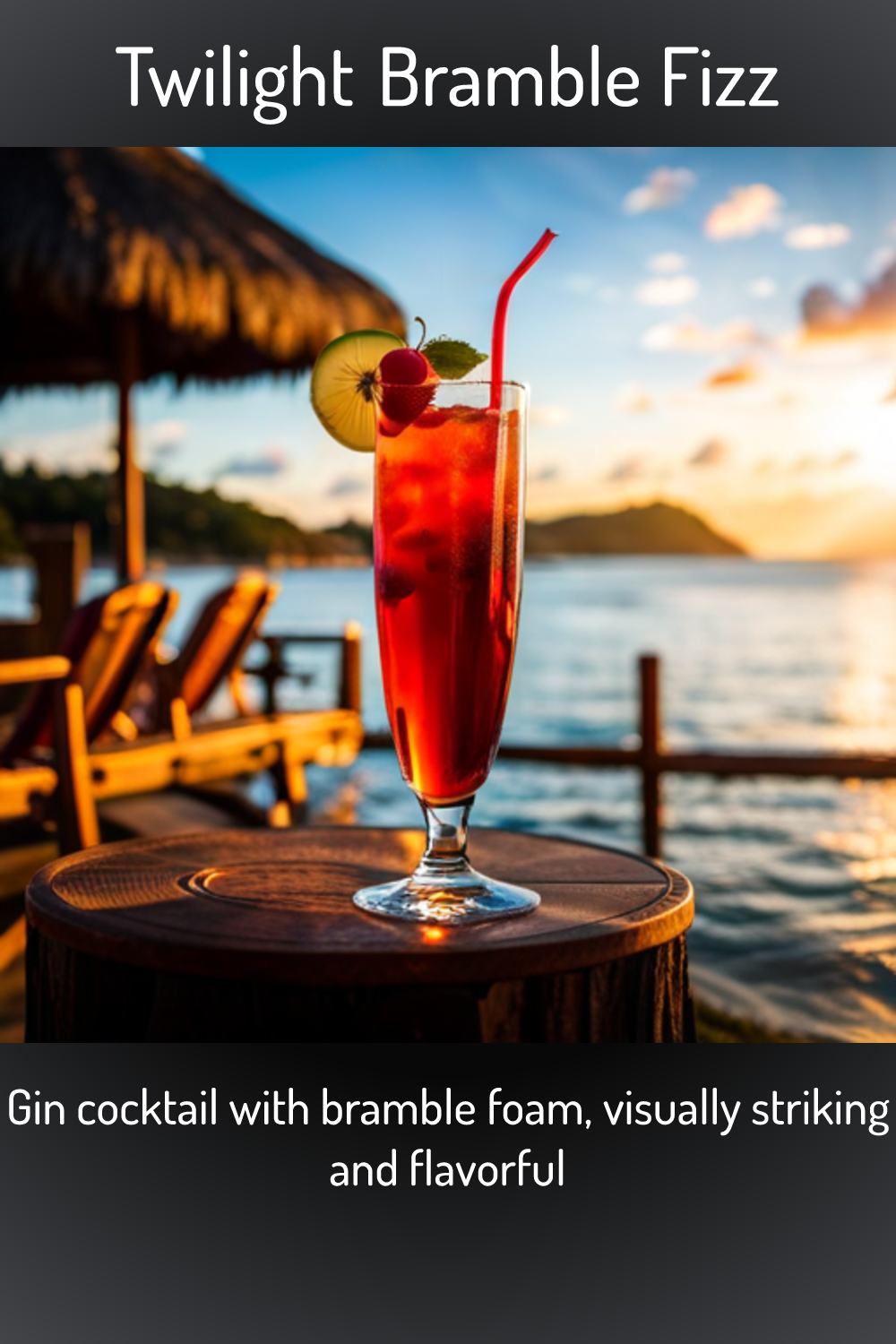 Twilight Bramble Fizz, Gin cocktail with bramble foam, visually