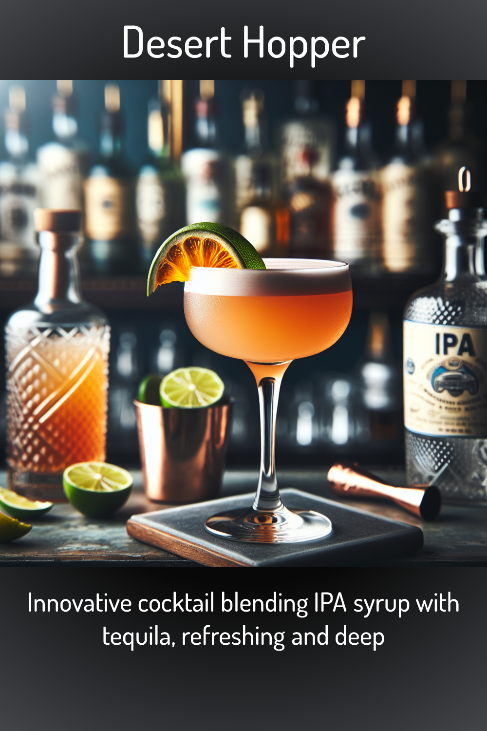 Desert Hopper, Innovative cocktail blending IPA syrup with tequila