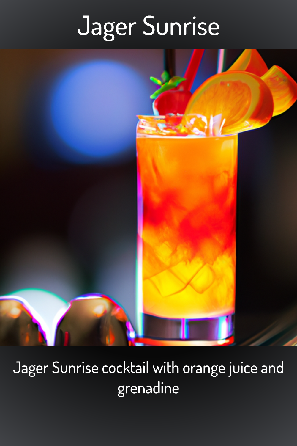 Jager Sunrise, Jager Sunrise cocktail with orange juice and grenadine