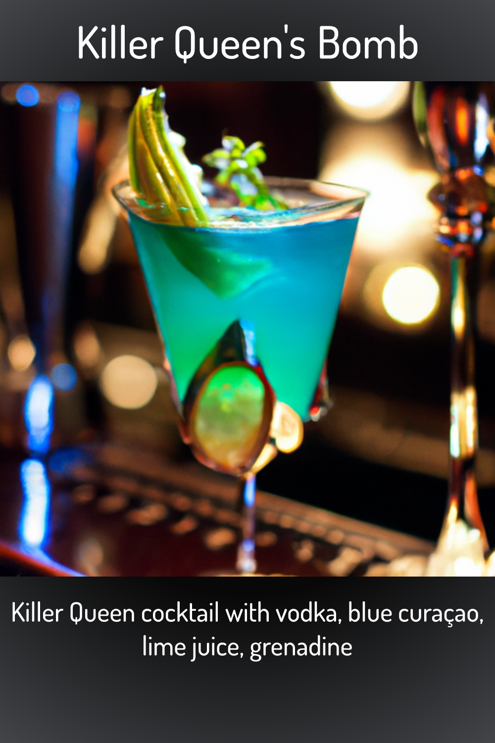 Killer Queen's Bomb, Killer Queen cocktail with vodka, blue curaçao
