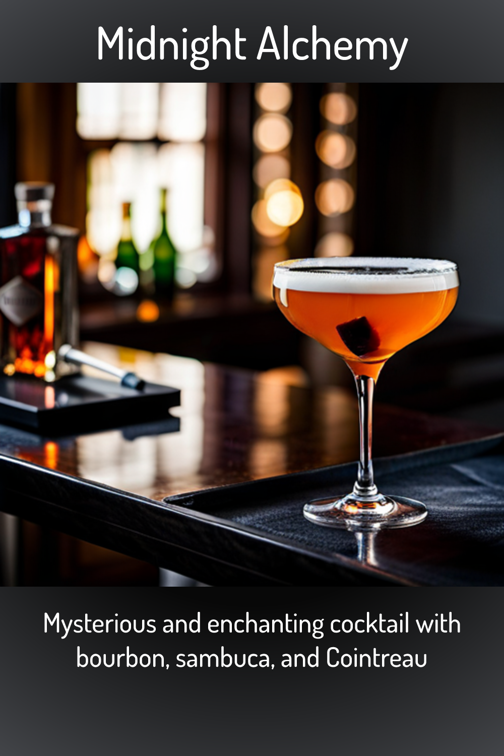 Midnight Alchemy, Mysterious and enchanting cocktail with bourbon