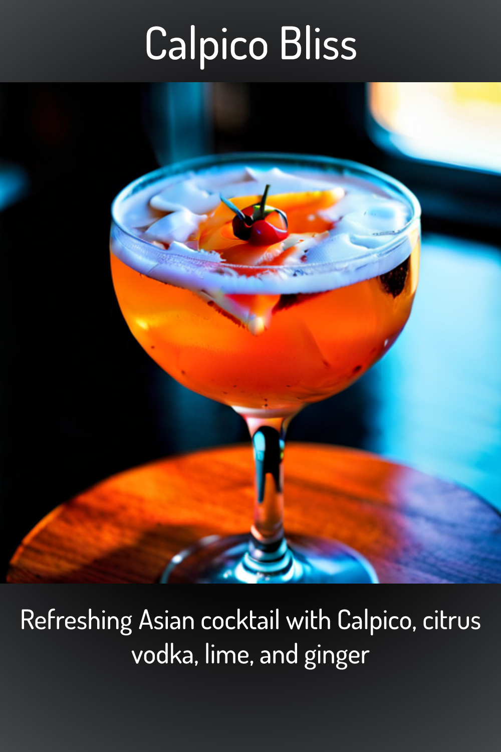 Calpico Bliss, Refreshing Asian cocktail with Calpico, citrus vodka, lime, and ginger