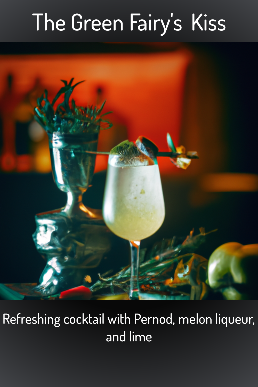 The Green Fairy's Kiss, Refreshing cocktail with Pernod, melon liqueur