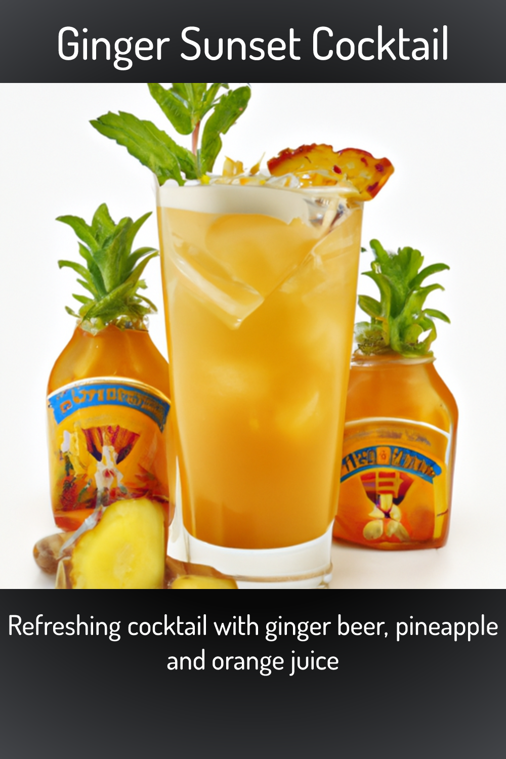 Ginger Sunset Cocktail, Refreshing cocktail with ginger beer, pineapple