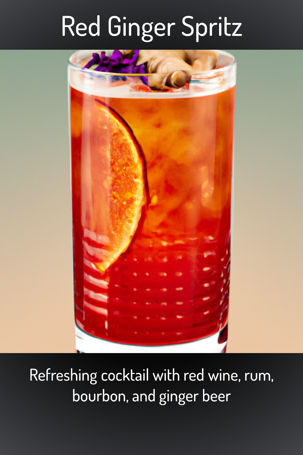 Red Ginger Spritz, Refreshing cocktail with red wine, rum, bourbon, and ginger beer