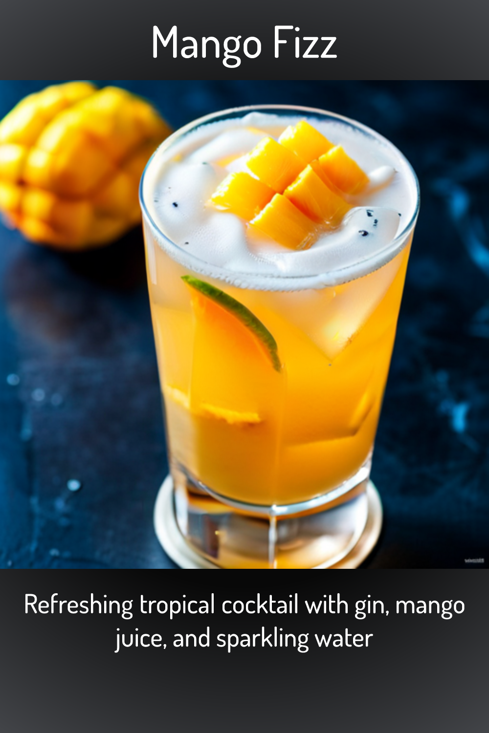 Mango Fizz, Refreshing tropical cocktail with gin, mango juice, and