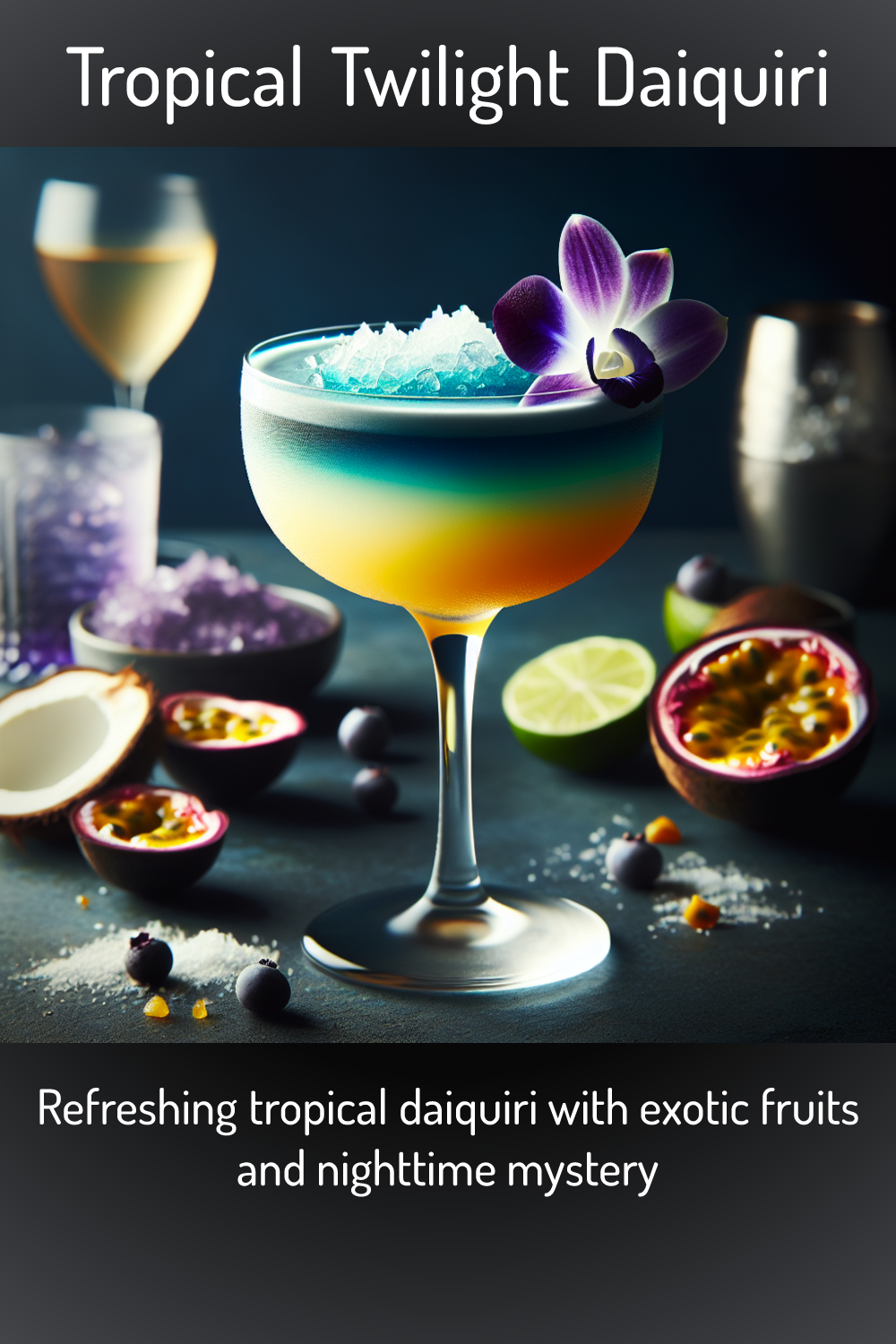 Tropical Twilight Daiquiri, Refreshing tropical daiquiri with exotic fruits and nighttime mystery