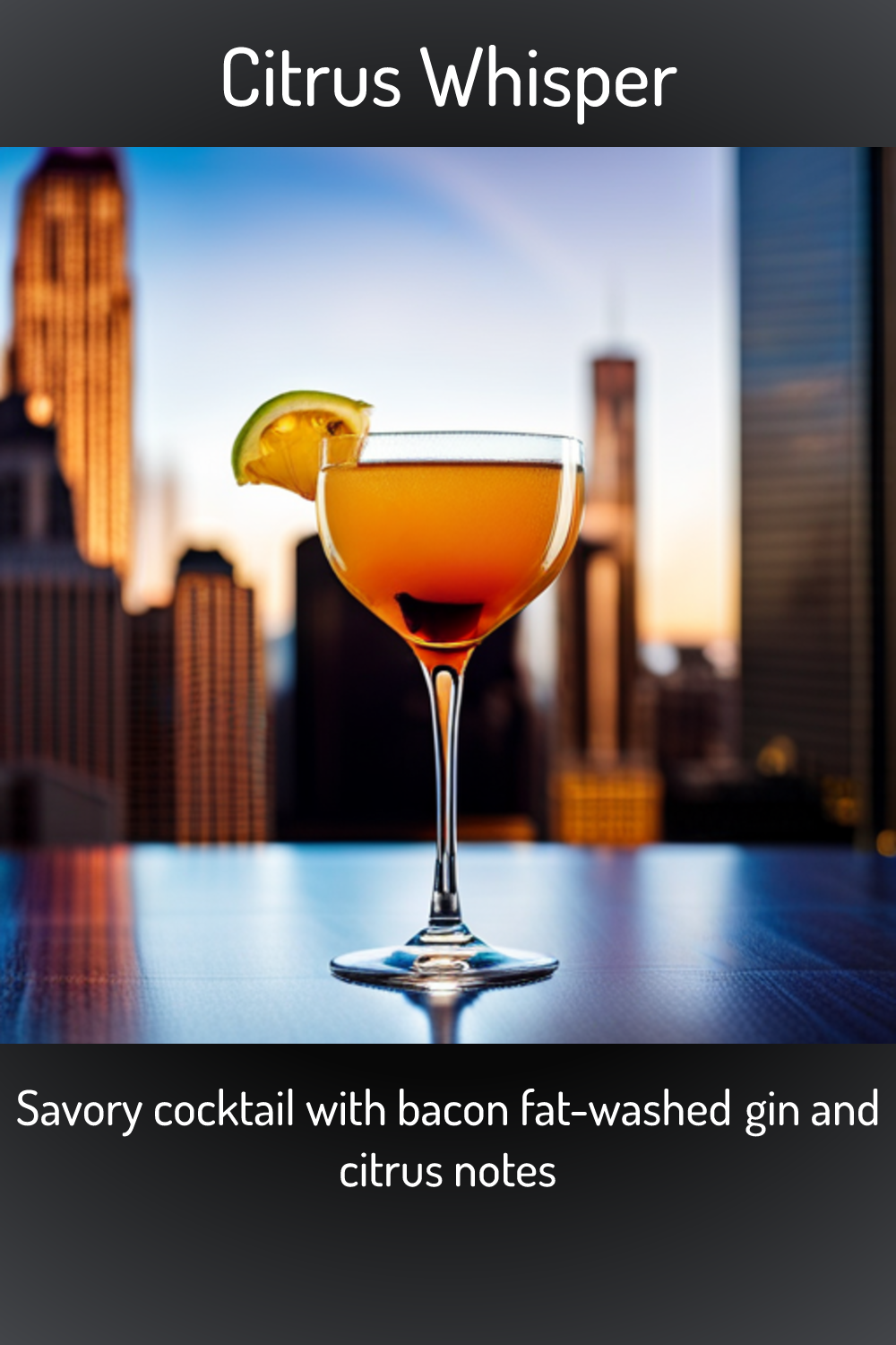 Citrus Whisper, Savory cocktail with bacon fatwashed gin and citrus notes