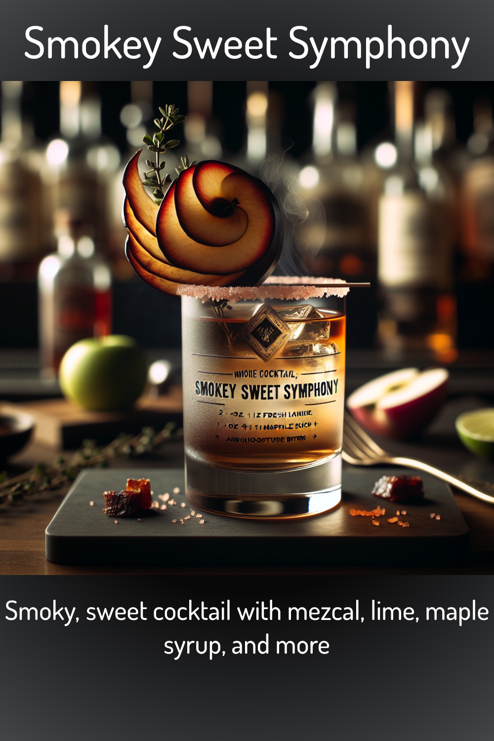 Smokey Sweet Symphony, Smoky, sweet cocktail with mezcal, lime, maple