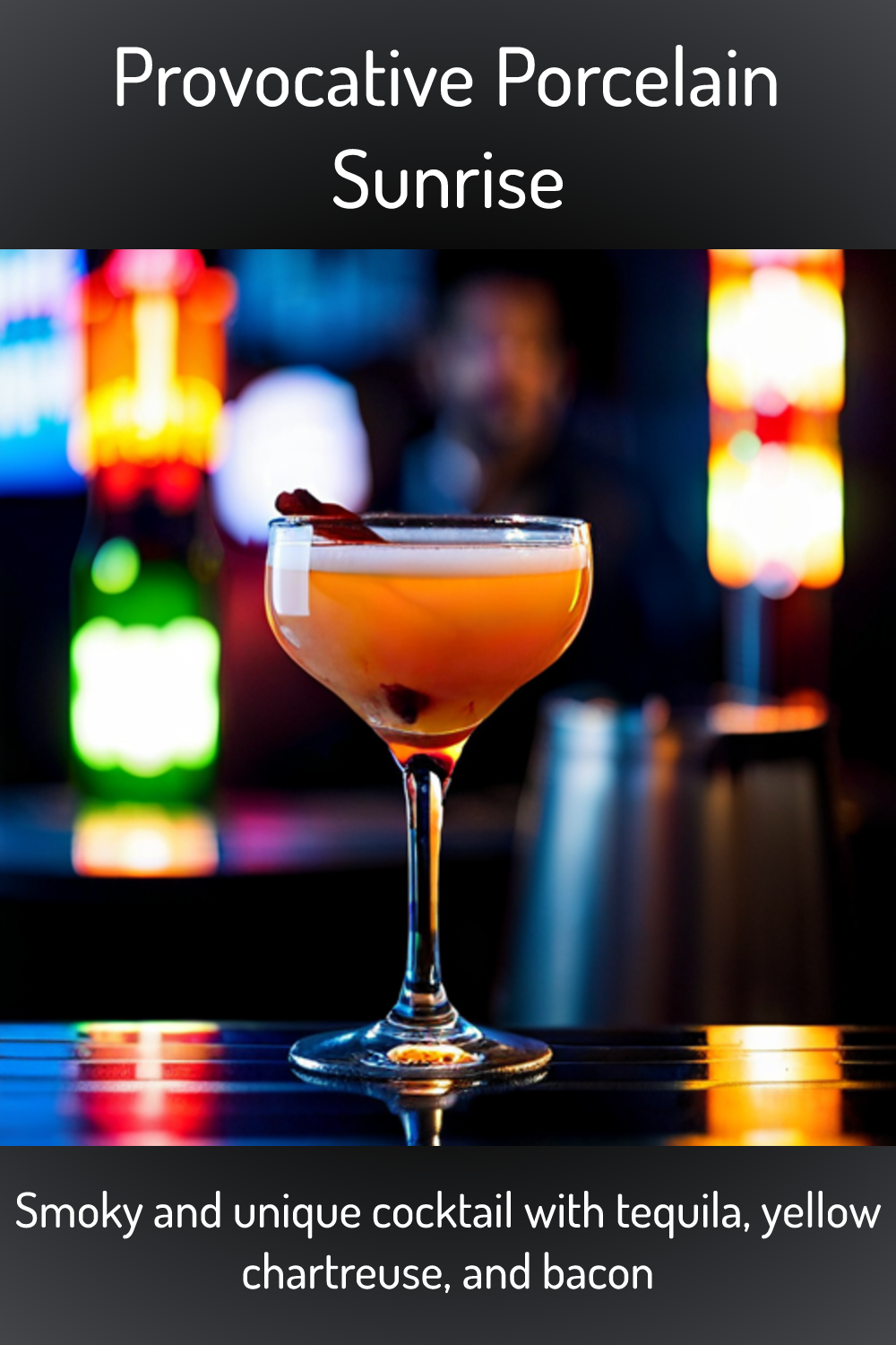 Provocative Porcelain Sunrise, Smoky and unique cocktail with tequila