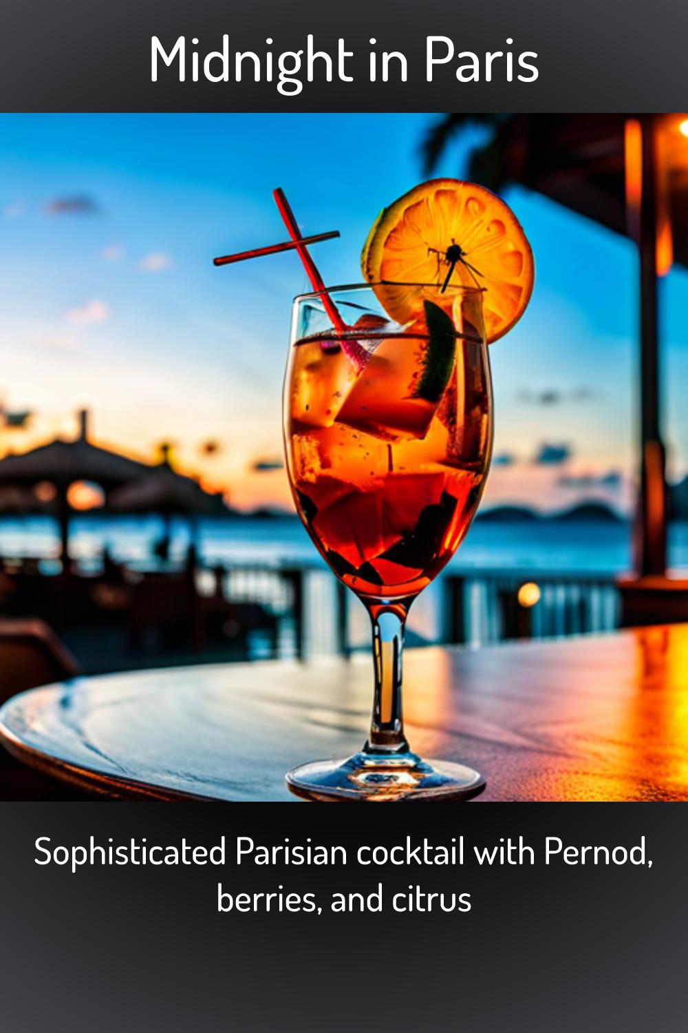 Midnight in Paris, Sophisticated Parisian cocktail with Pernod, berries