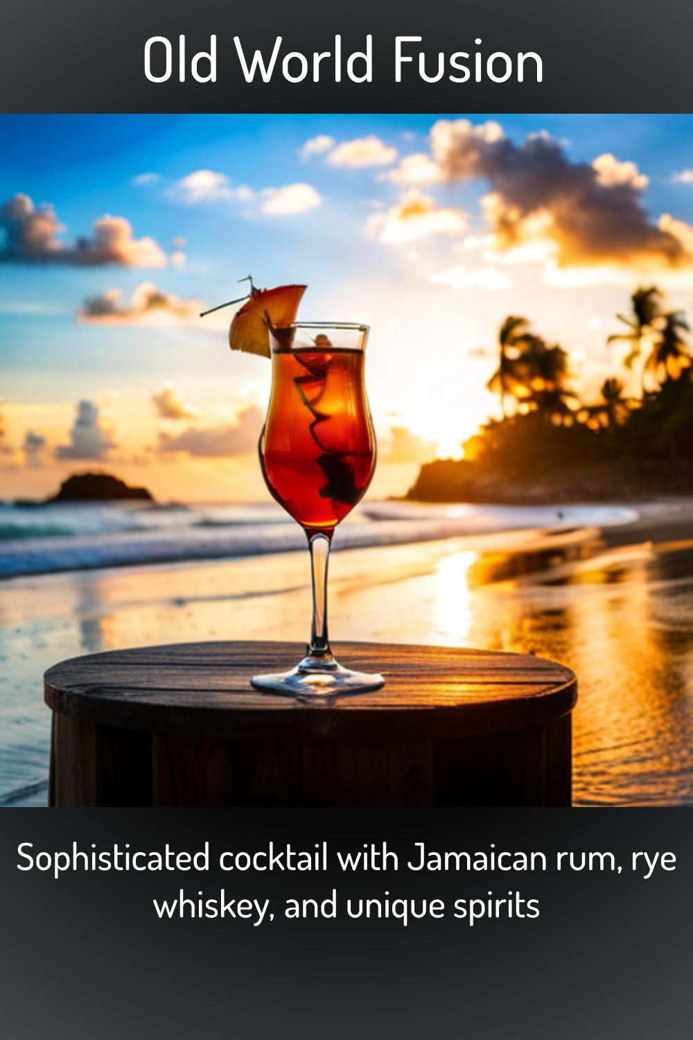 Old World Fusion, Sophisticated cocktail with Jamaican rum, rye whiskey