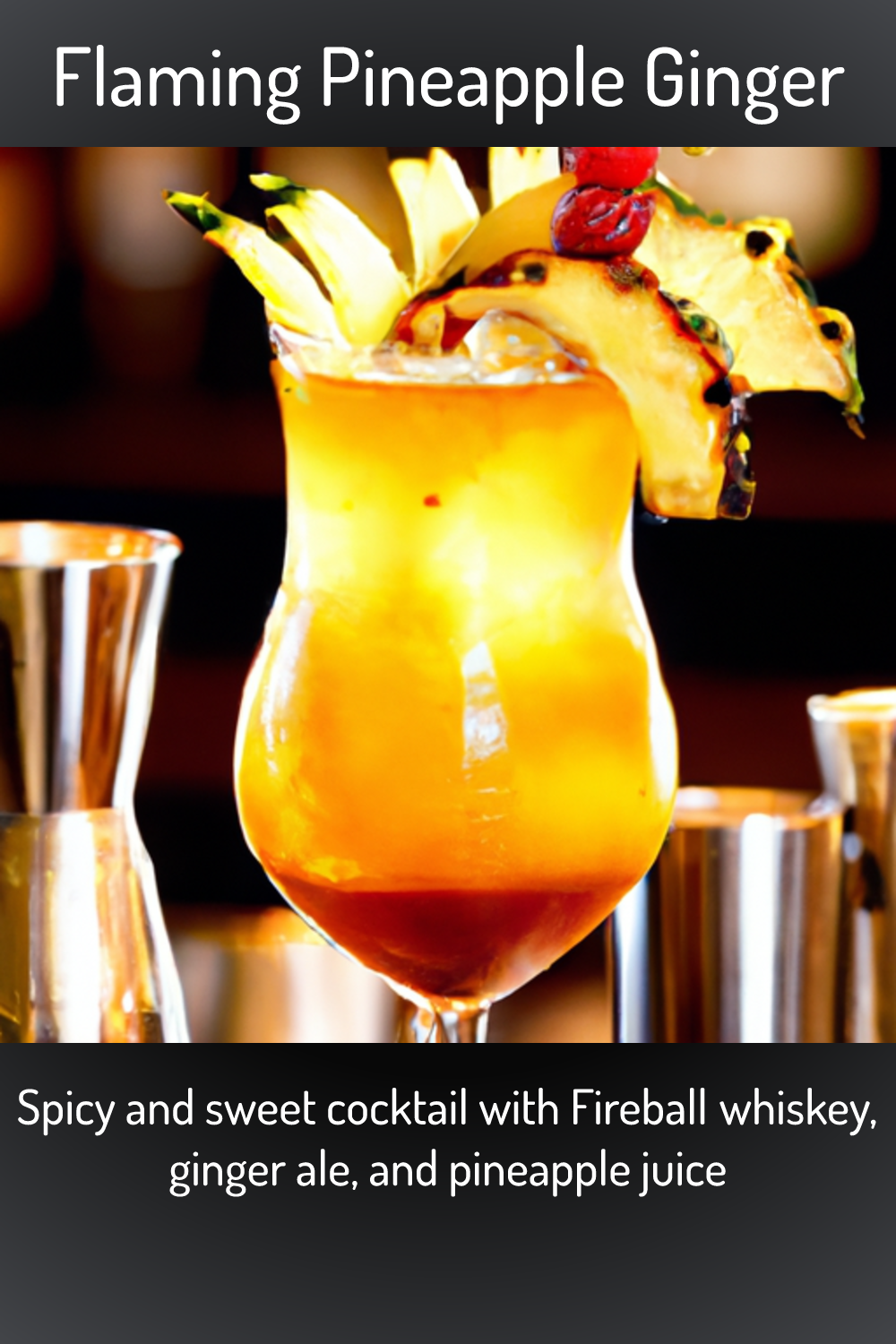Flaming Pineapple Ginger, Spicy and sweet cocktail with Fireball