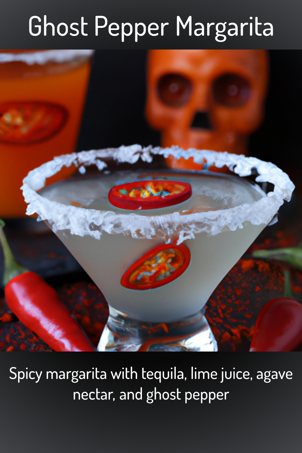 Ghost Pepper Margarita, Spicy margarita with tequila, lime juice, agave