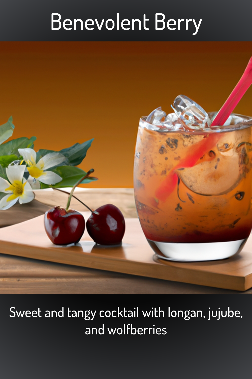Benevolent Berry, Sweet and tangy cocktail with longan, jujube, and wolfberries