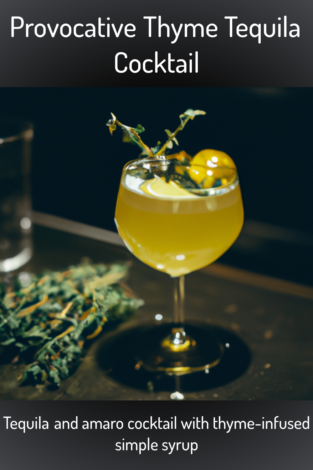 Provocative Thyme Tequila Cocktail, Tequila and amaro cocktail with