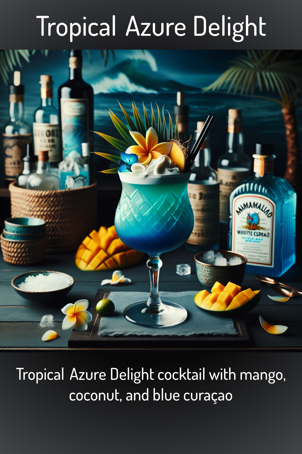 Tropical Azure Delight, Tropical Azure Delight cocktail with mango