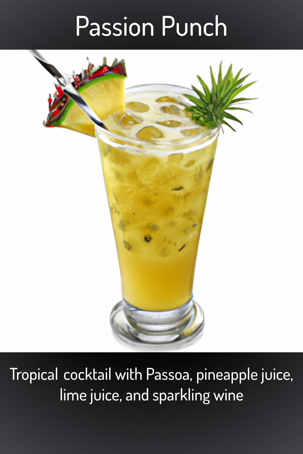 Passion Punch, Tropical cocktail with Passoa, pineapple juice, lime